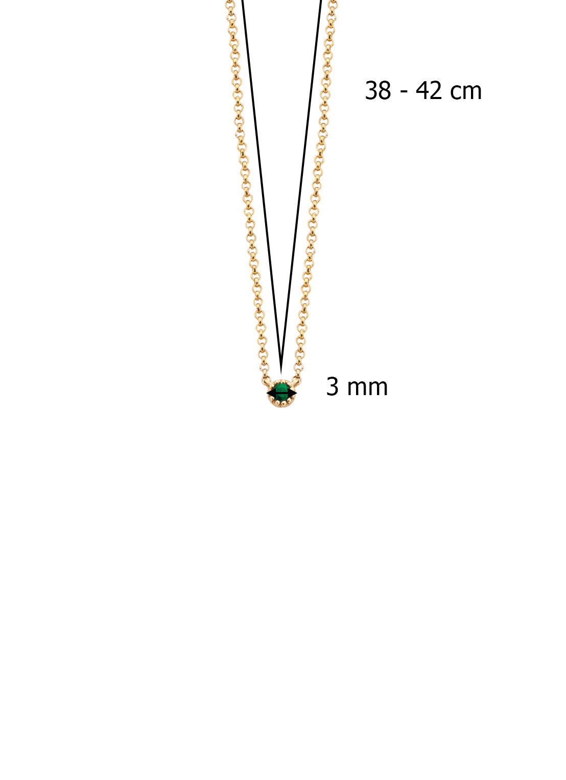 Yellow gold necklace, 0.04 ct smaragd, joy