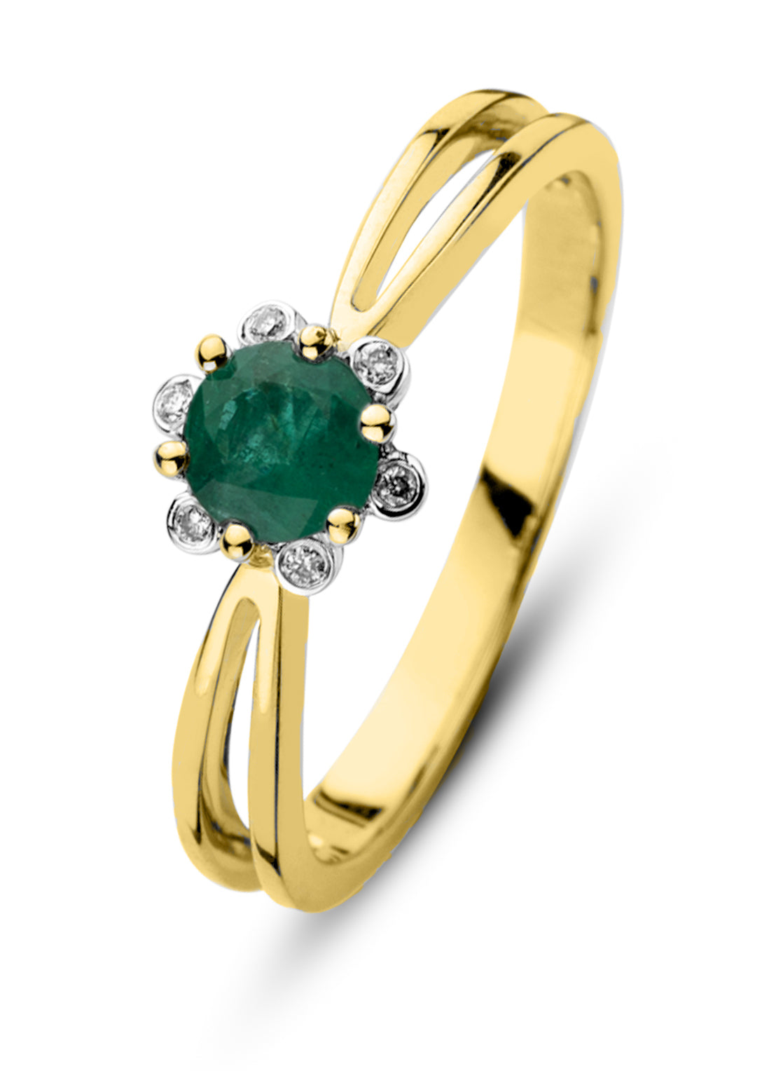 Yellow gold ring, 0.38 ct smaragd, empress