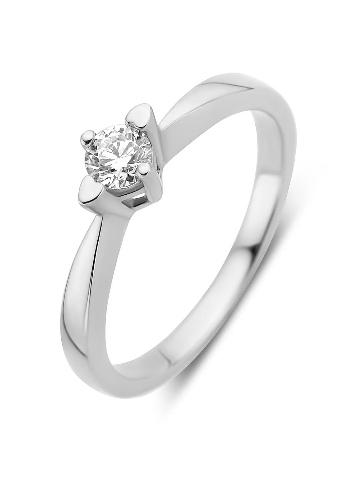 Witgouden ring, 0.19 ct diamant, Hearts & Arrows