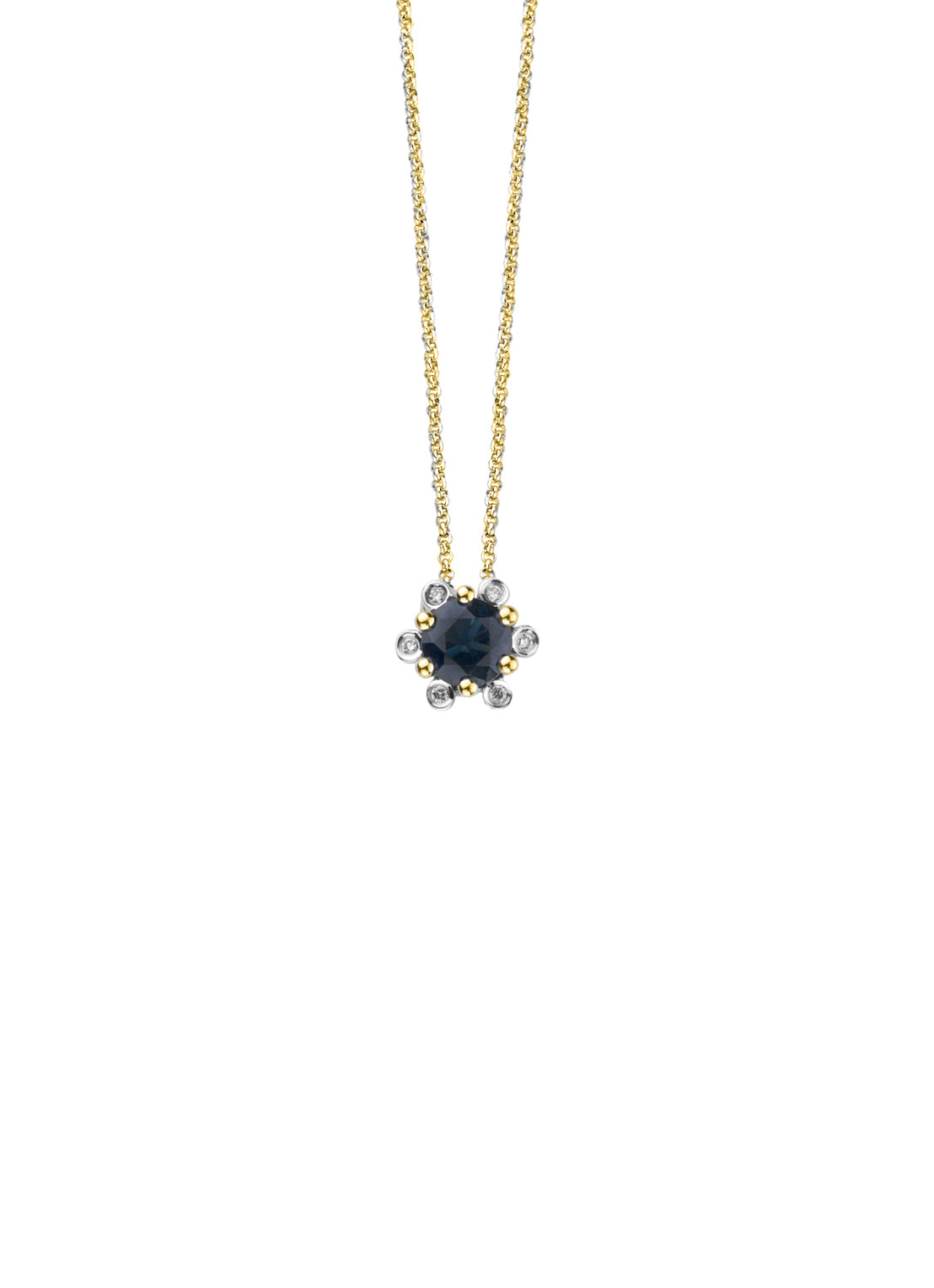 Yellow gold pendant, 0.47 ct blue sapphire, empress