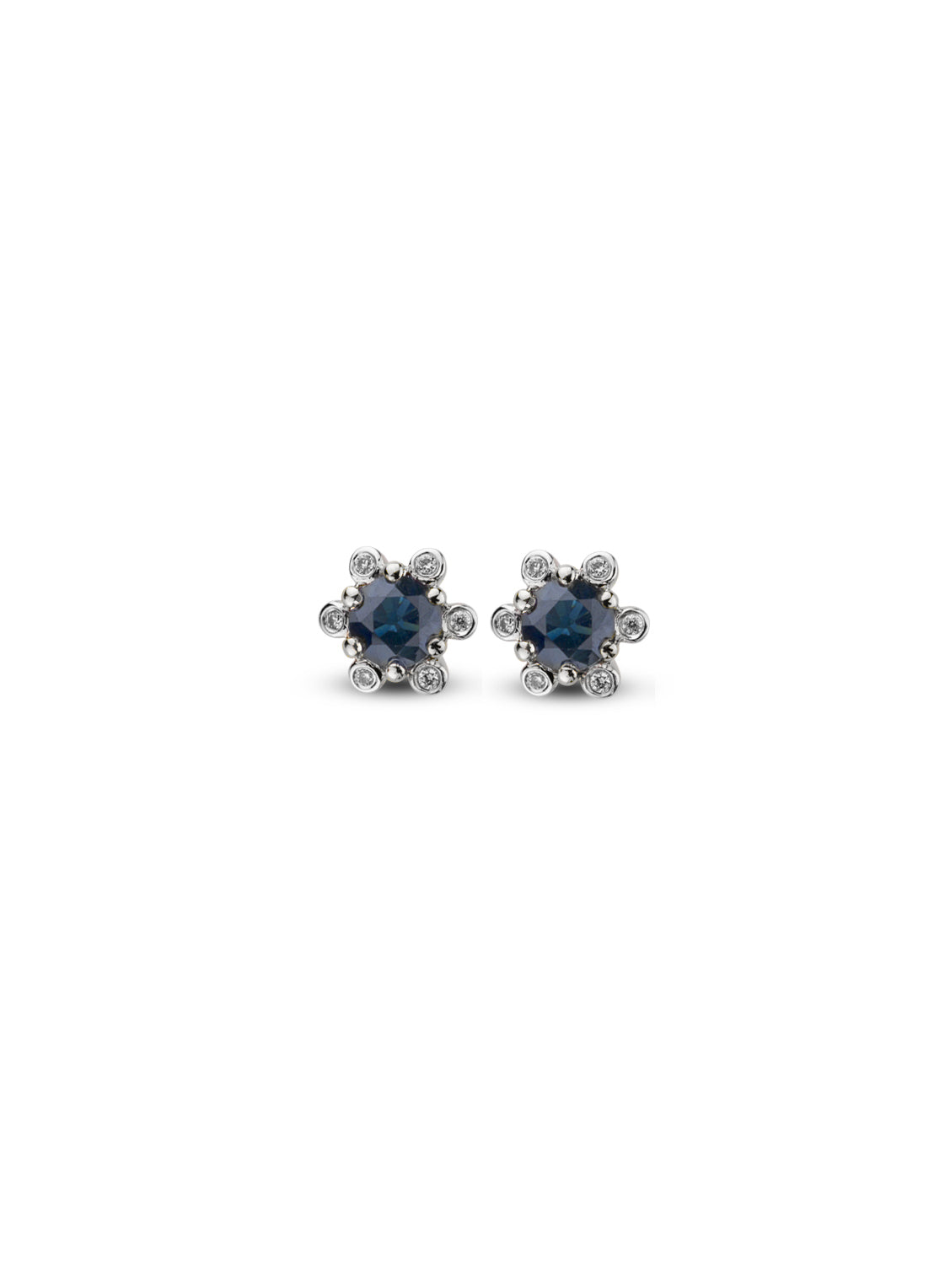 White gold ear jewelry, 0.60 ct blue sapphire, empress