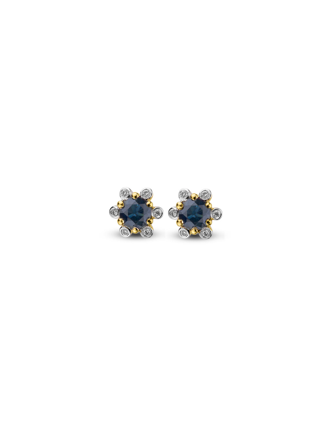 Yellow gold ear jewelry, 0.60 ct blue sapphire, empress