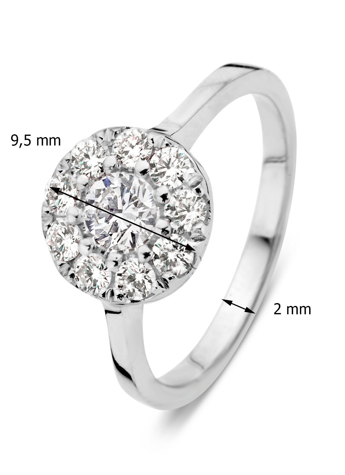 Witgouden ring, 0.65 ct diamant, Hearts & Arrows
