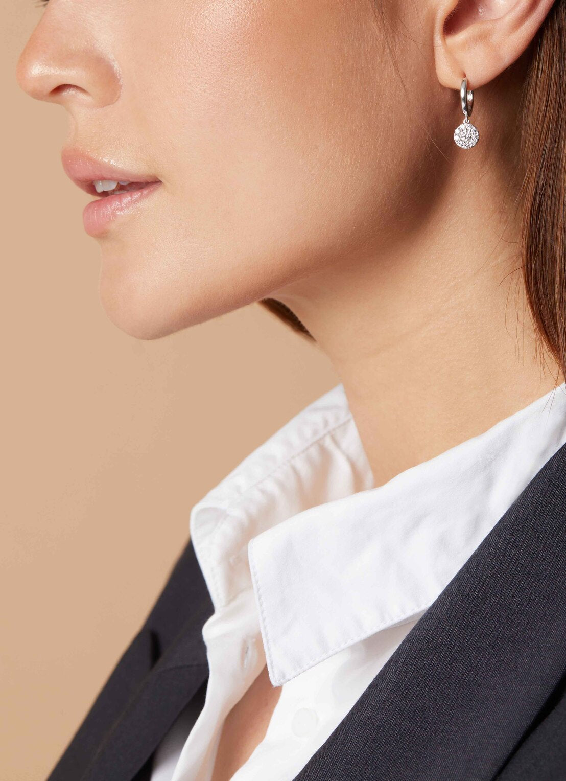 White gold ear jewelry, 0.65 CT Diamond, Hearts & Arrows