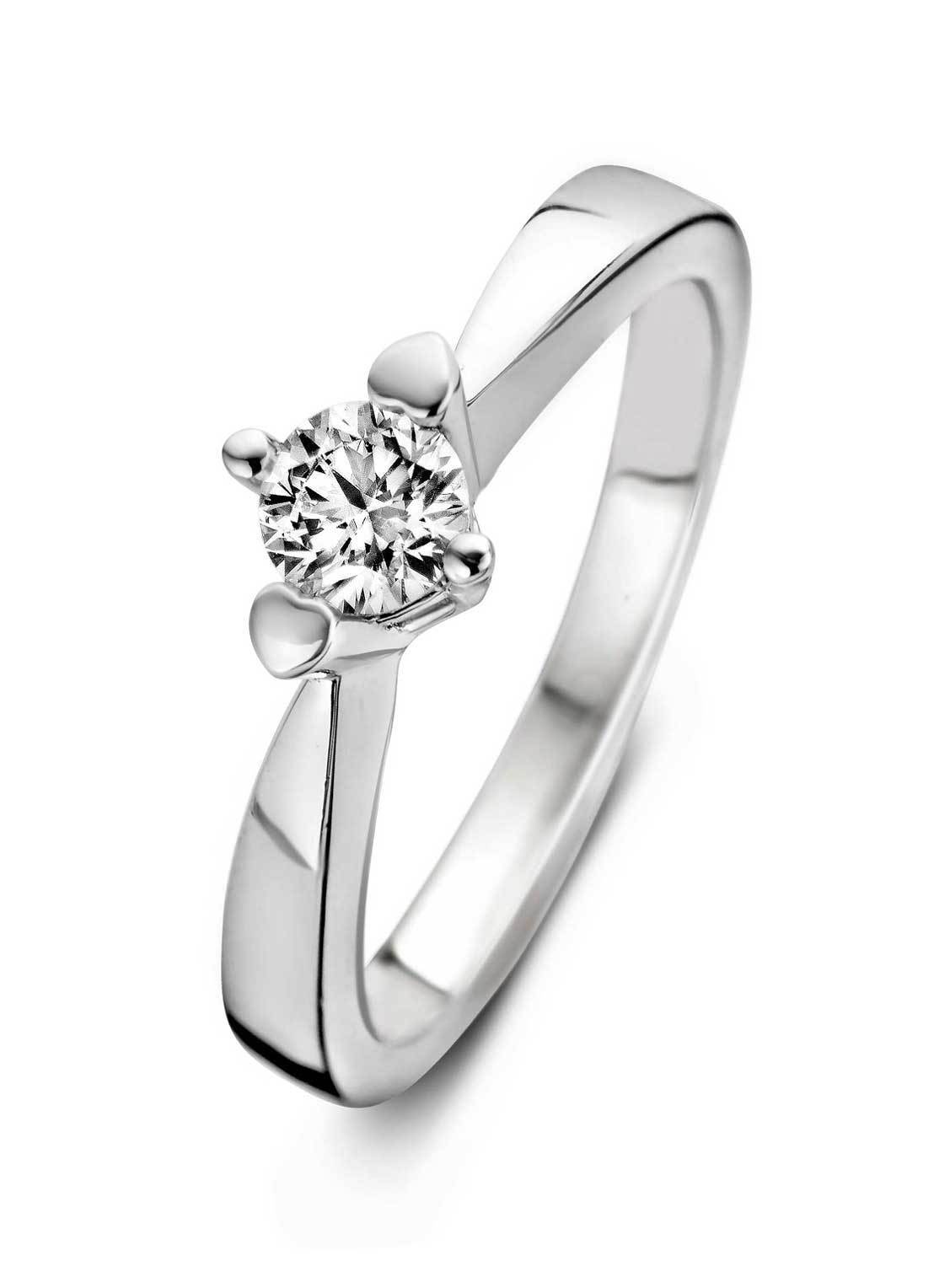 Witgouden ring, 0.16 ct diamant, Hearts & Arrows