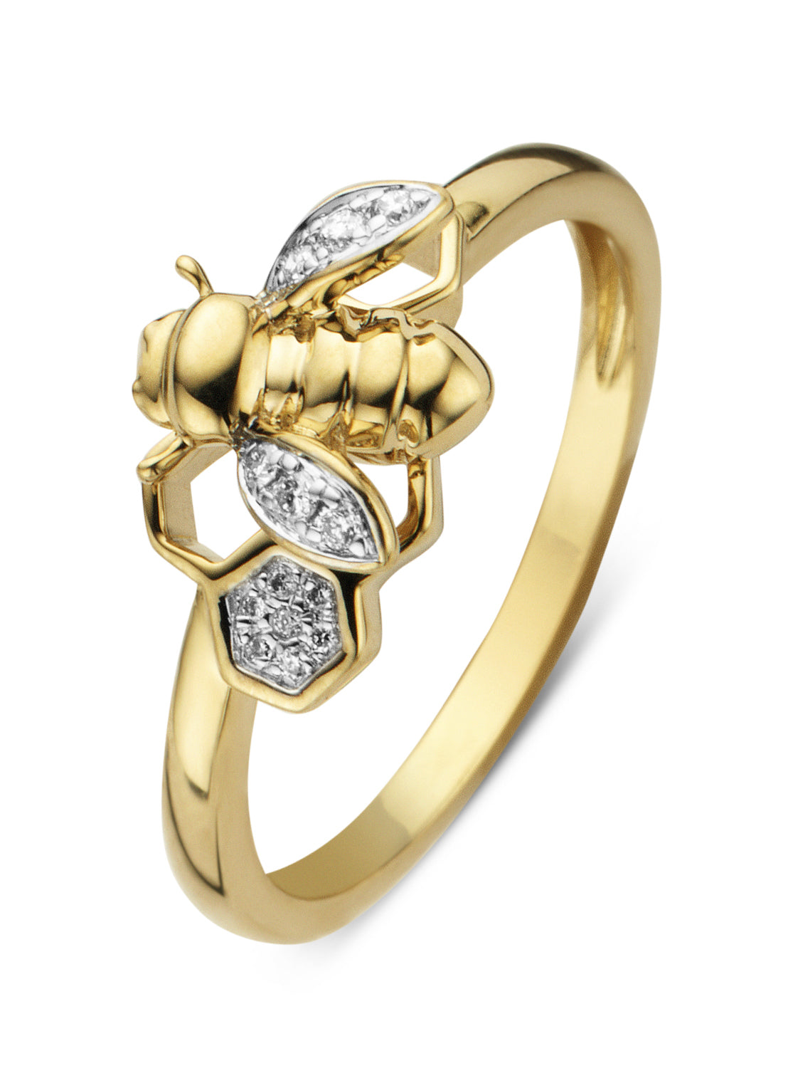 Gouden ring, 0.06 ct diamant, Queen Bee