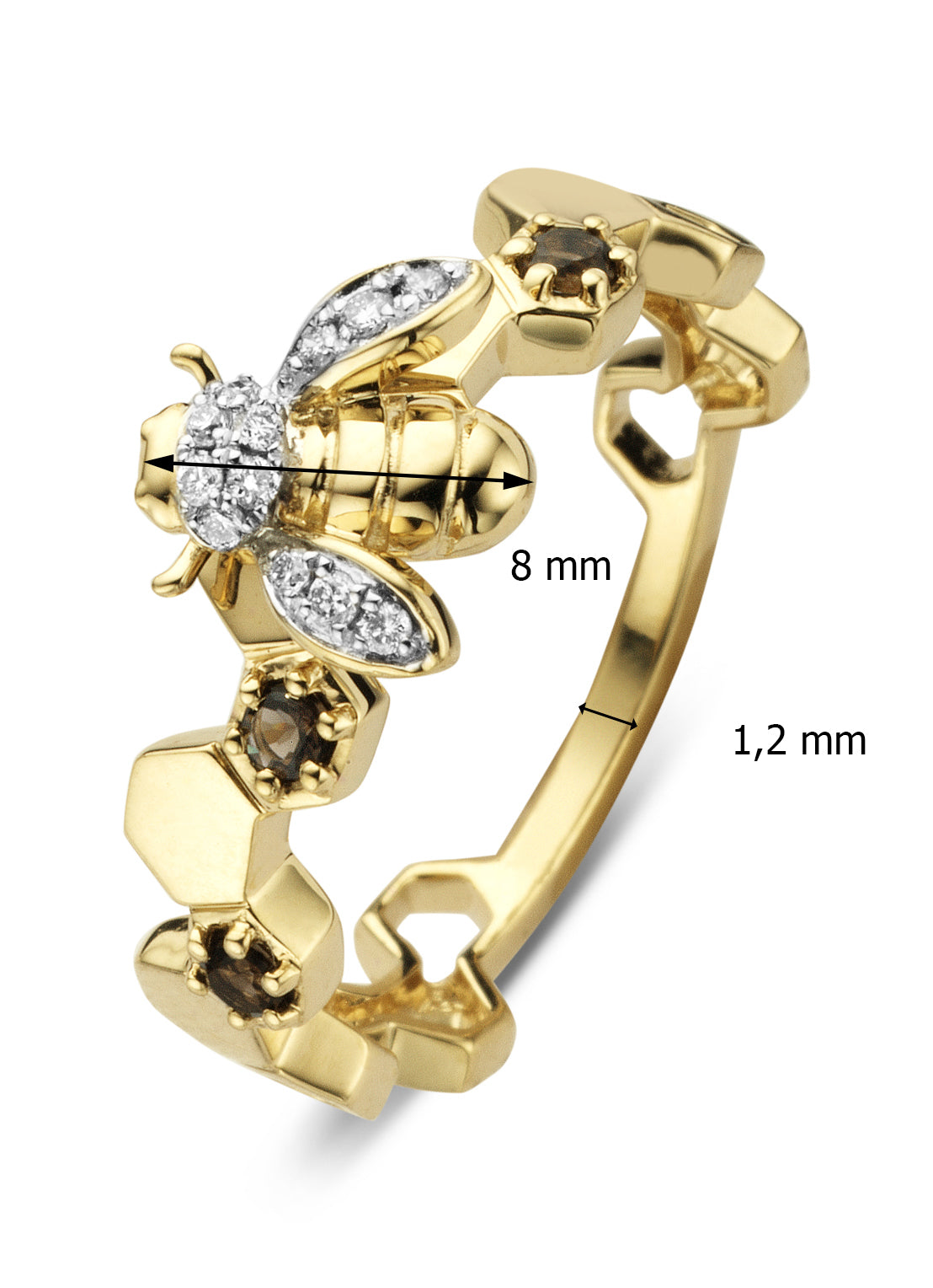 Gouden ring, 0.10 ct rookkwarts, Queen Bee