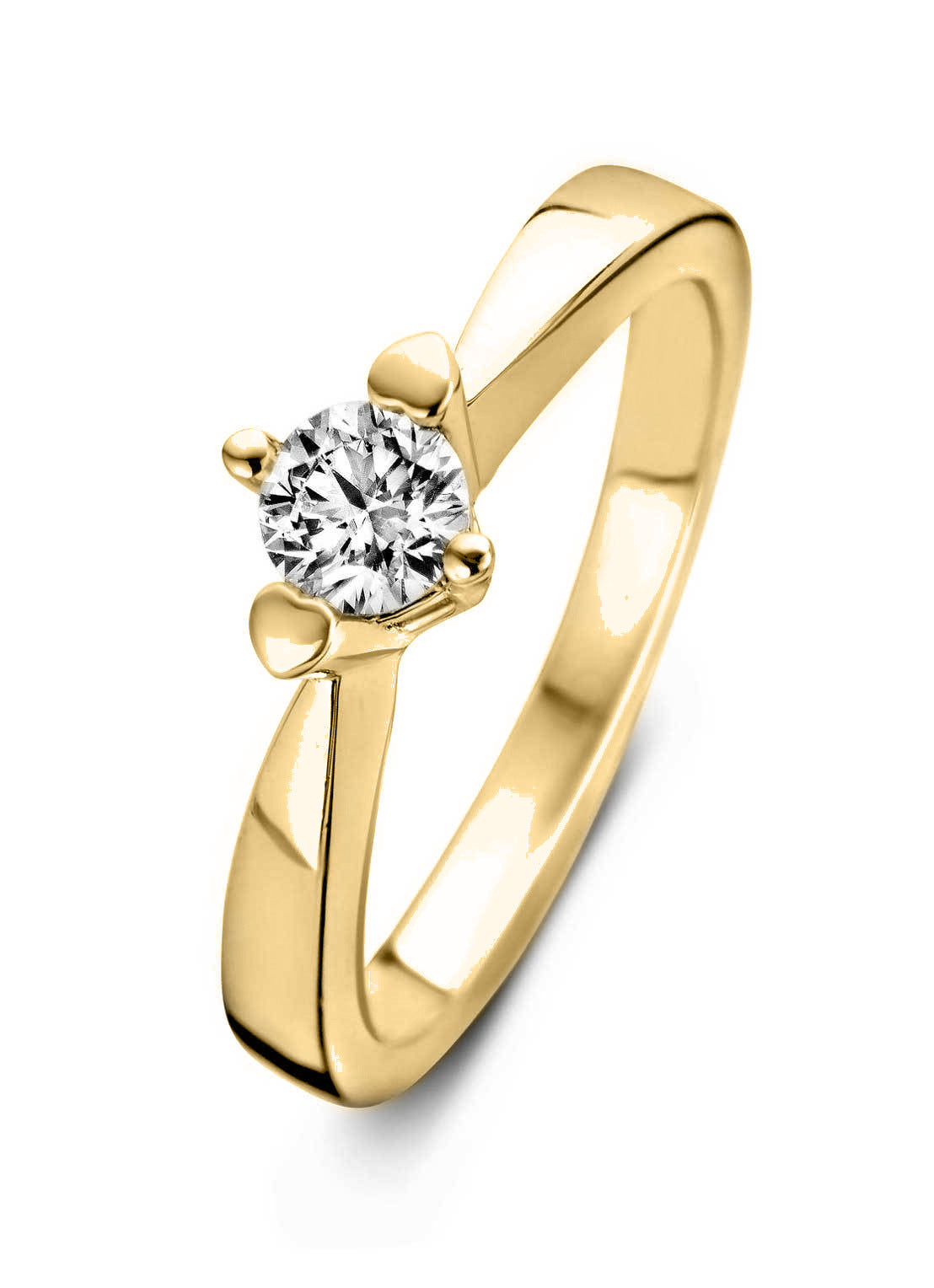 Geelgouden ring, 0.16 ct diamant, Hearts & Arrows