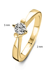 Geelgouden ring, 0.16 ct diamant, Hearts & Arrows