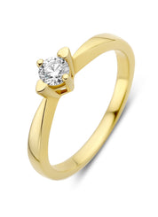 Geelgouden ring, 0.19 ct diamant, Hearts & Arrows