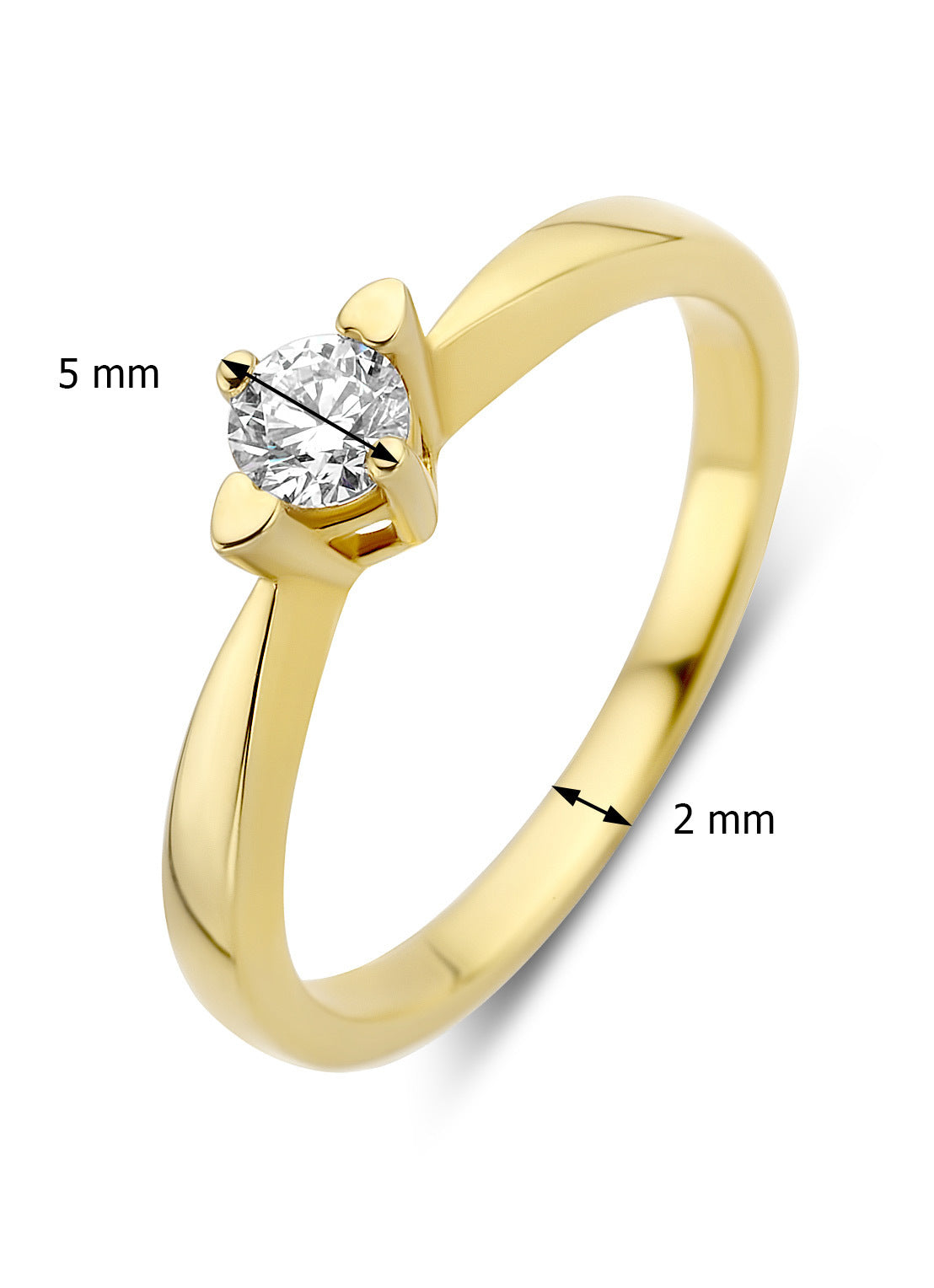 Geelgouden ring, 0.19 ct diamant, Hearts & Arrows