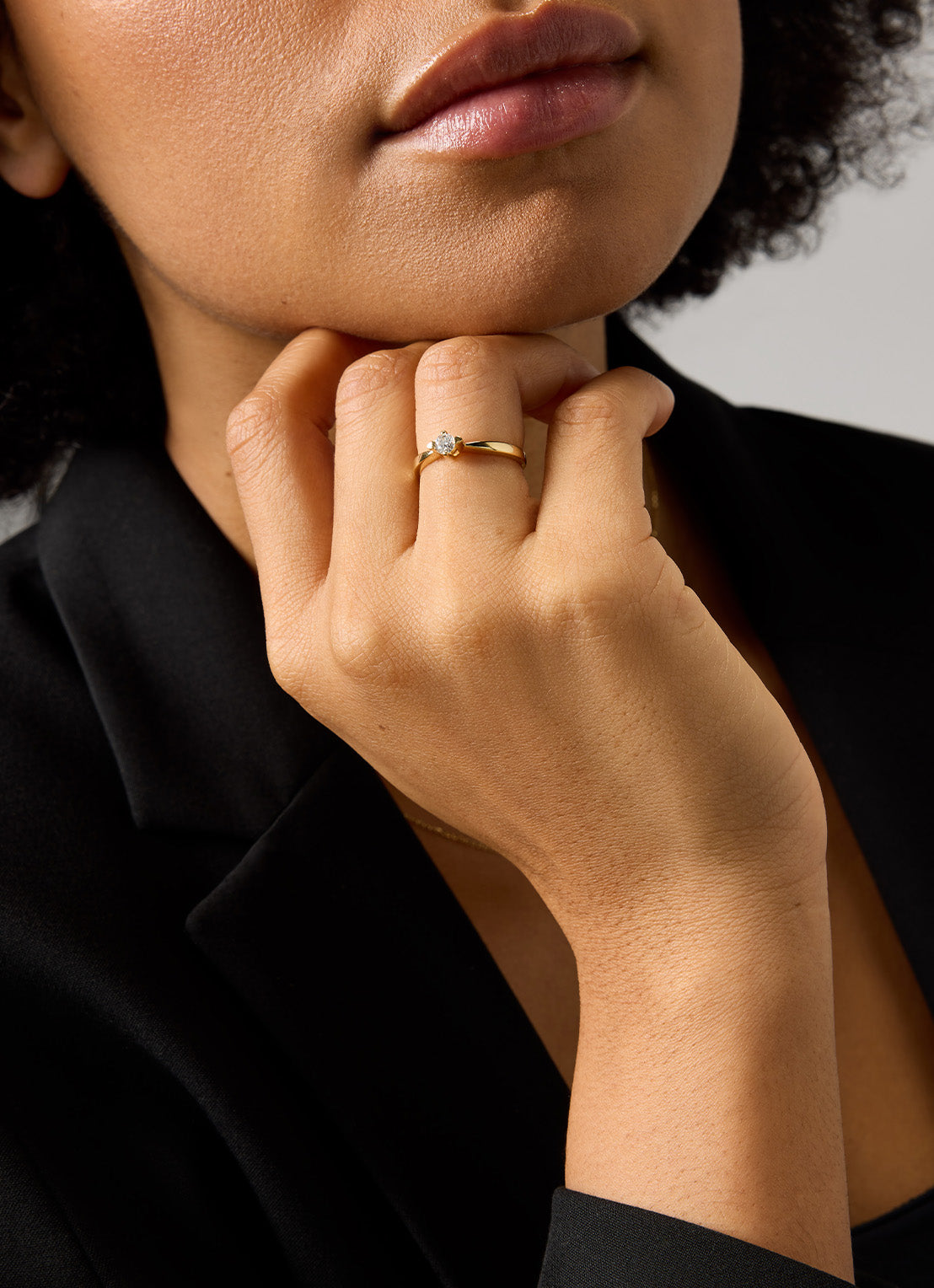 Geelgouden ring, 0.19 ct diamant, Hearts & Arrows