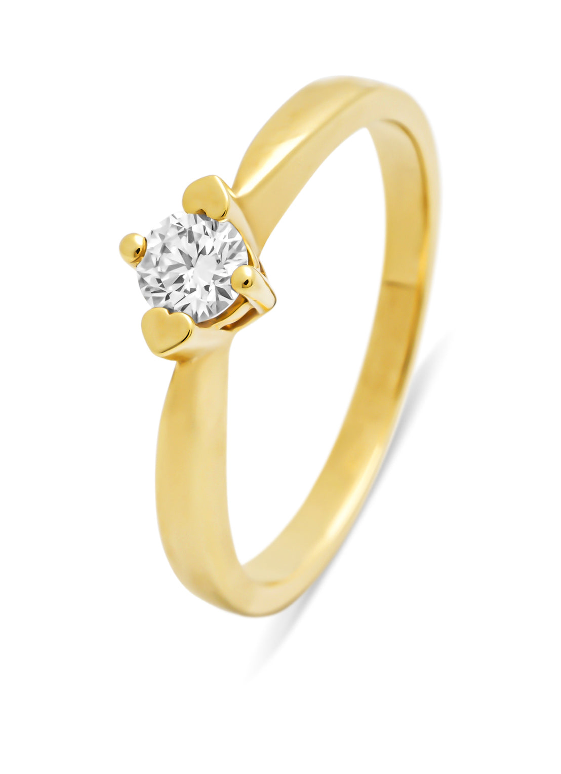 Geelgouden ring, 0.26 ct diamant, Hearts & Arrows