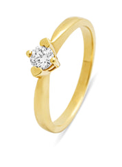 Geelgouden ring, 0.26 ct diamant, Hearts & Arrows