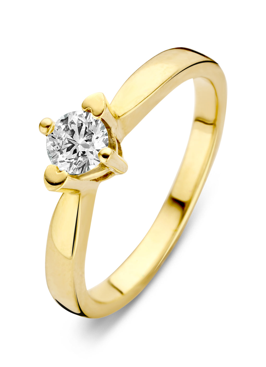 Yellow gold ring, 0.30 ct diamond, Hearts & Arrows