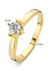 Geelgouden ring, 0.30 ct diamant, Hearts & Arrows