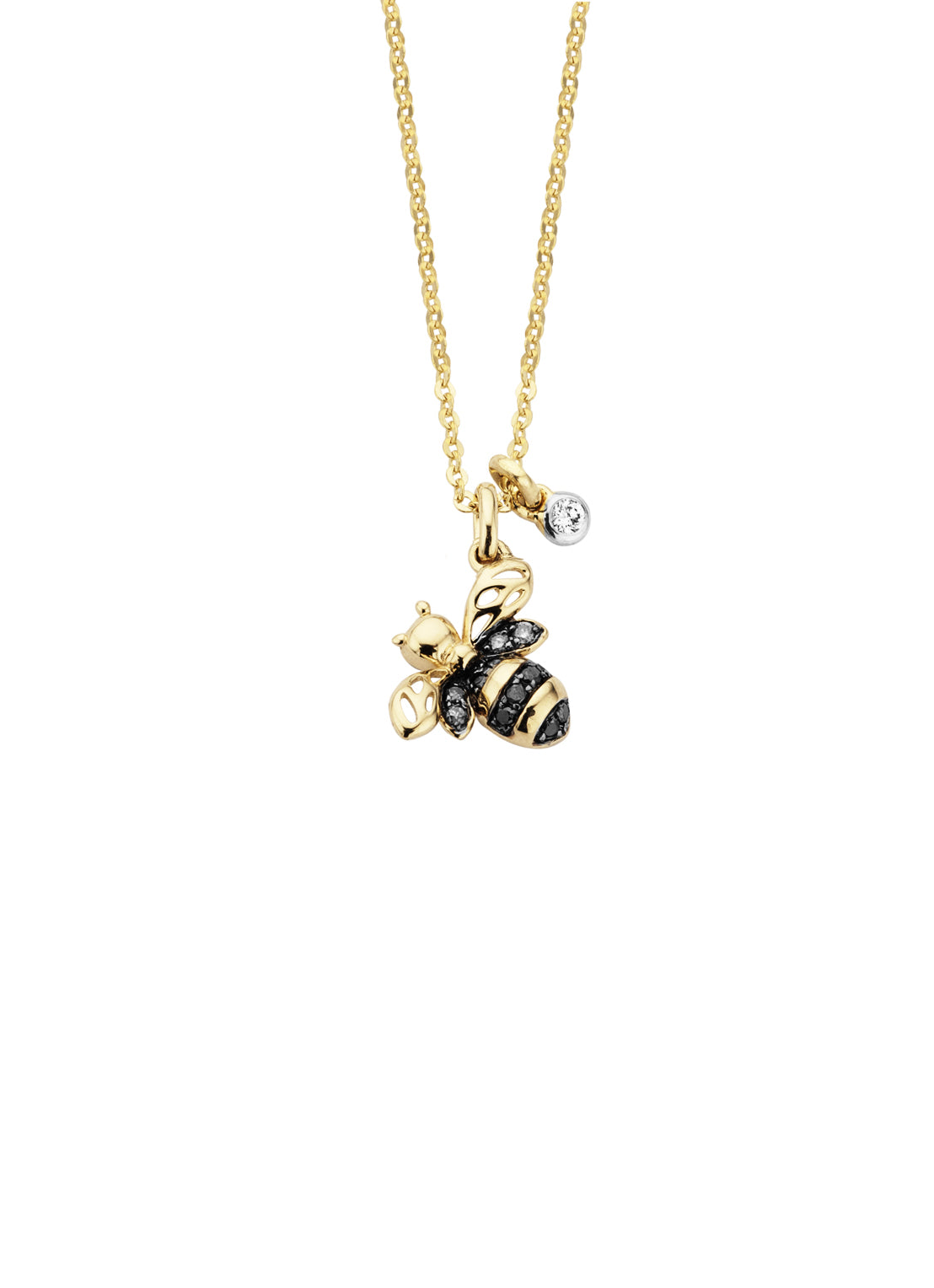 Geelgouden collier, 0.10 ct diamant, Queen Bee