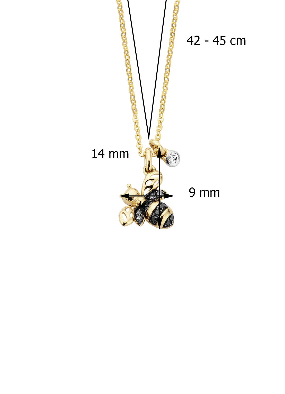Yellow gold pendant with necklace, 0.10 ct diamond, queen bee