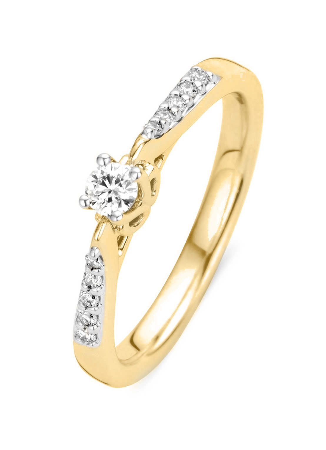Yellow gold ring, 0.18 CT Diamant, Hearts & Arrows