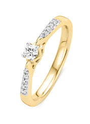 Geelgouden ring, 0.18 ct diamant, Hearts & Arrows
