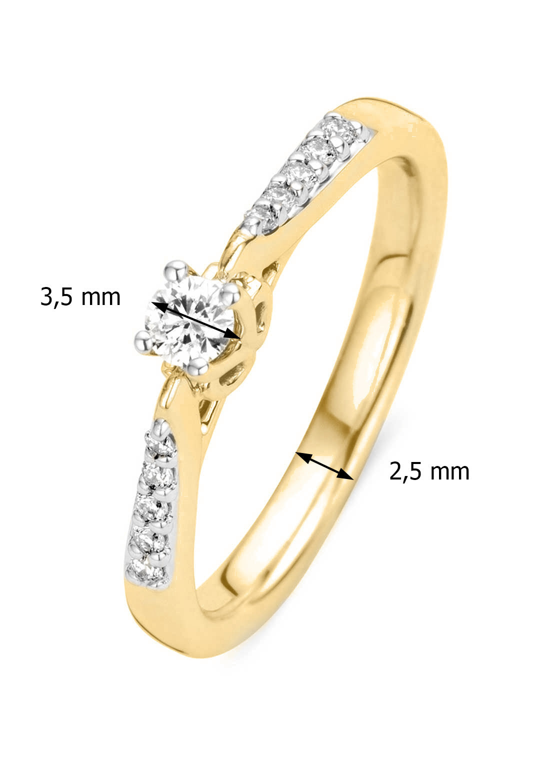 Geelgouden ring, 0.18 ct diamant, Hearts & Arrows