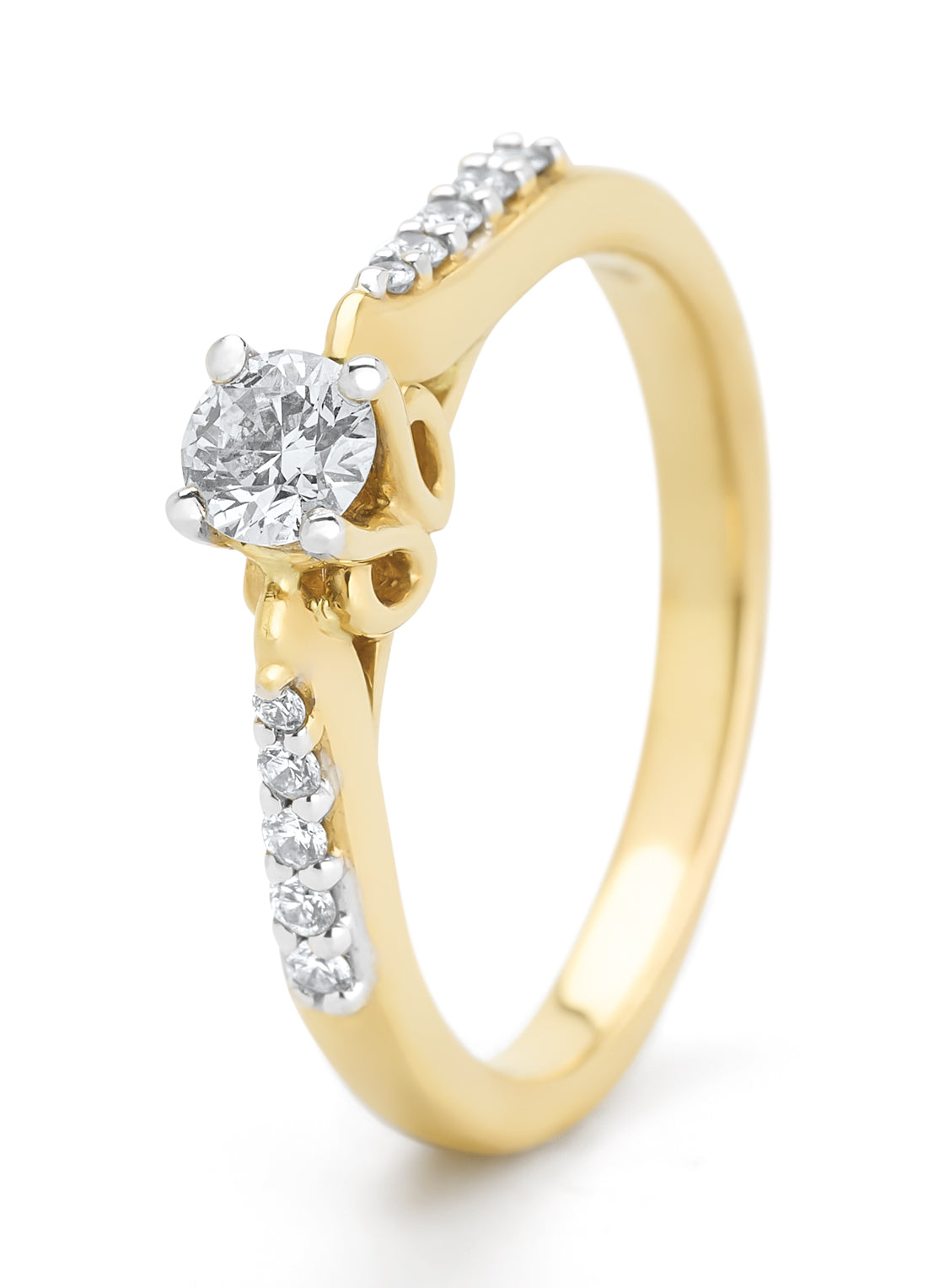 Geelgouden ring, 0.35 ct diamant, Hearts & Arrows