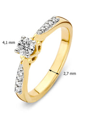 Geelgouden ring, 0.35 ct diamant, Hearts & Arrows