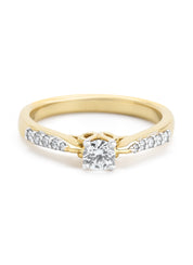 Yellow gold ring, 0.35 CT Diamant, Hearts & Arrows