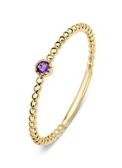 Yellow gold ring, 0.04 ct purple amethist, joy