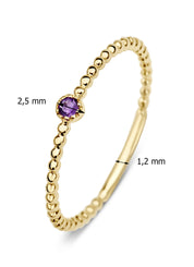 Yellow gold ring, 0.04 ct purple amethist, joy