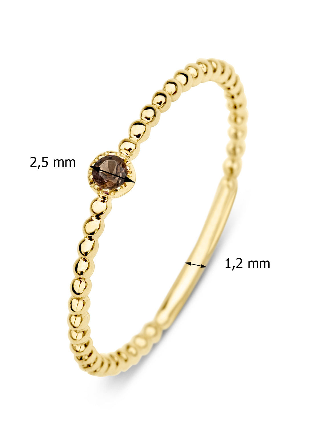 Yellow gold ring, 0.04 ct smoky quartz, joy