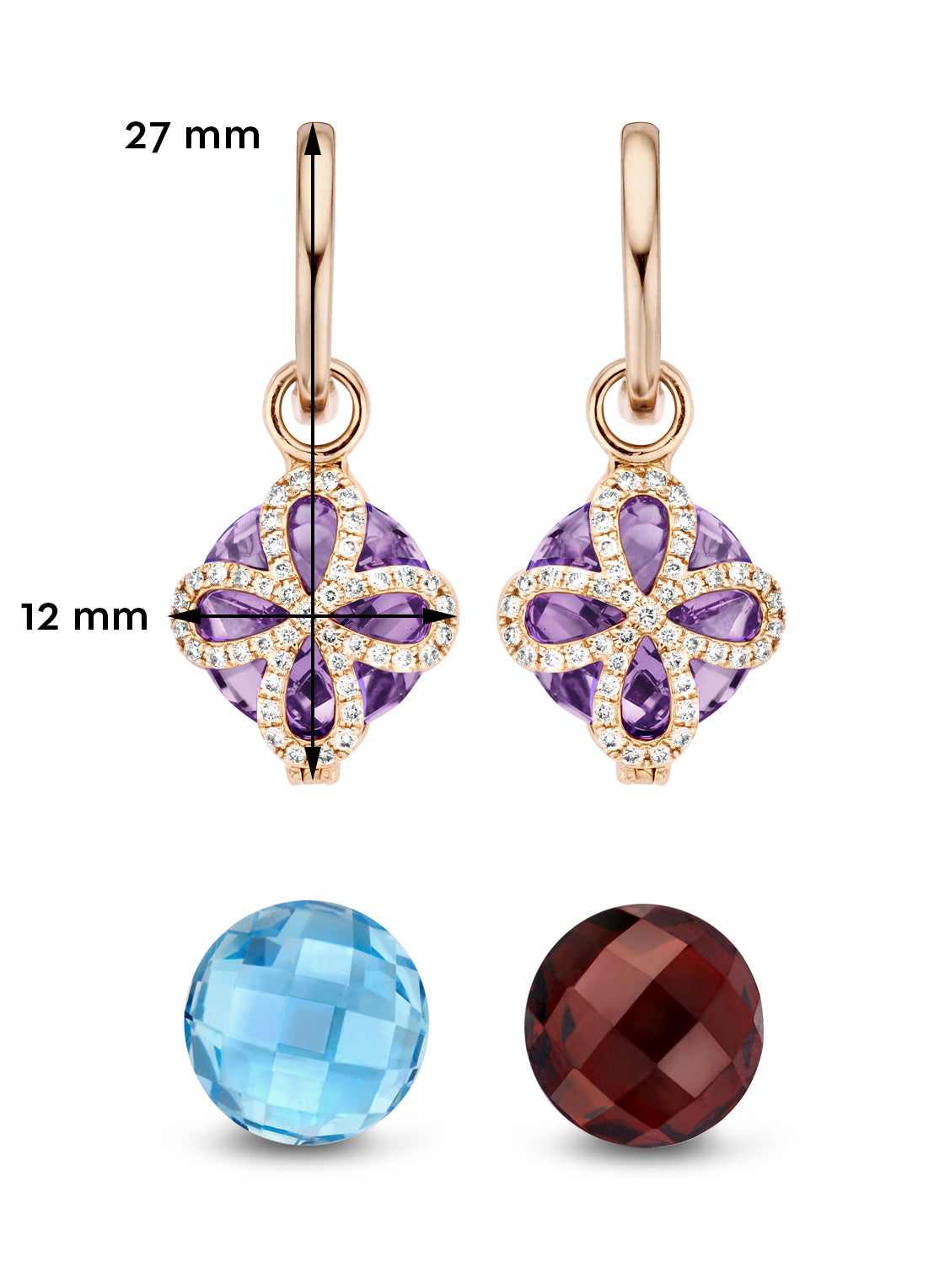 Roségouden Evens jewelry, 11.70 ct grenade, variety