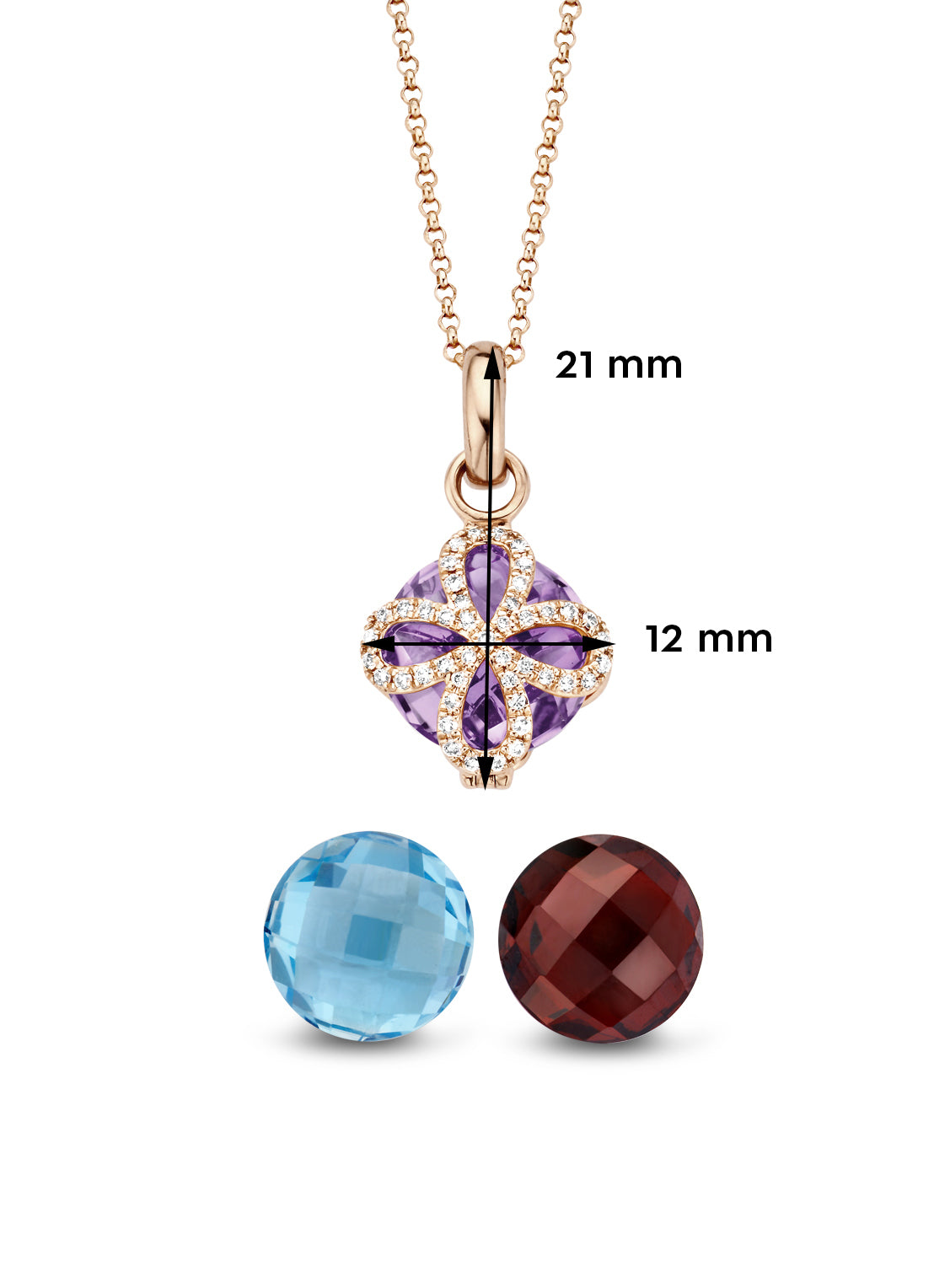 Roségouden Pendant with Collier, 5.85 CT Grenade, Various
