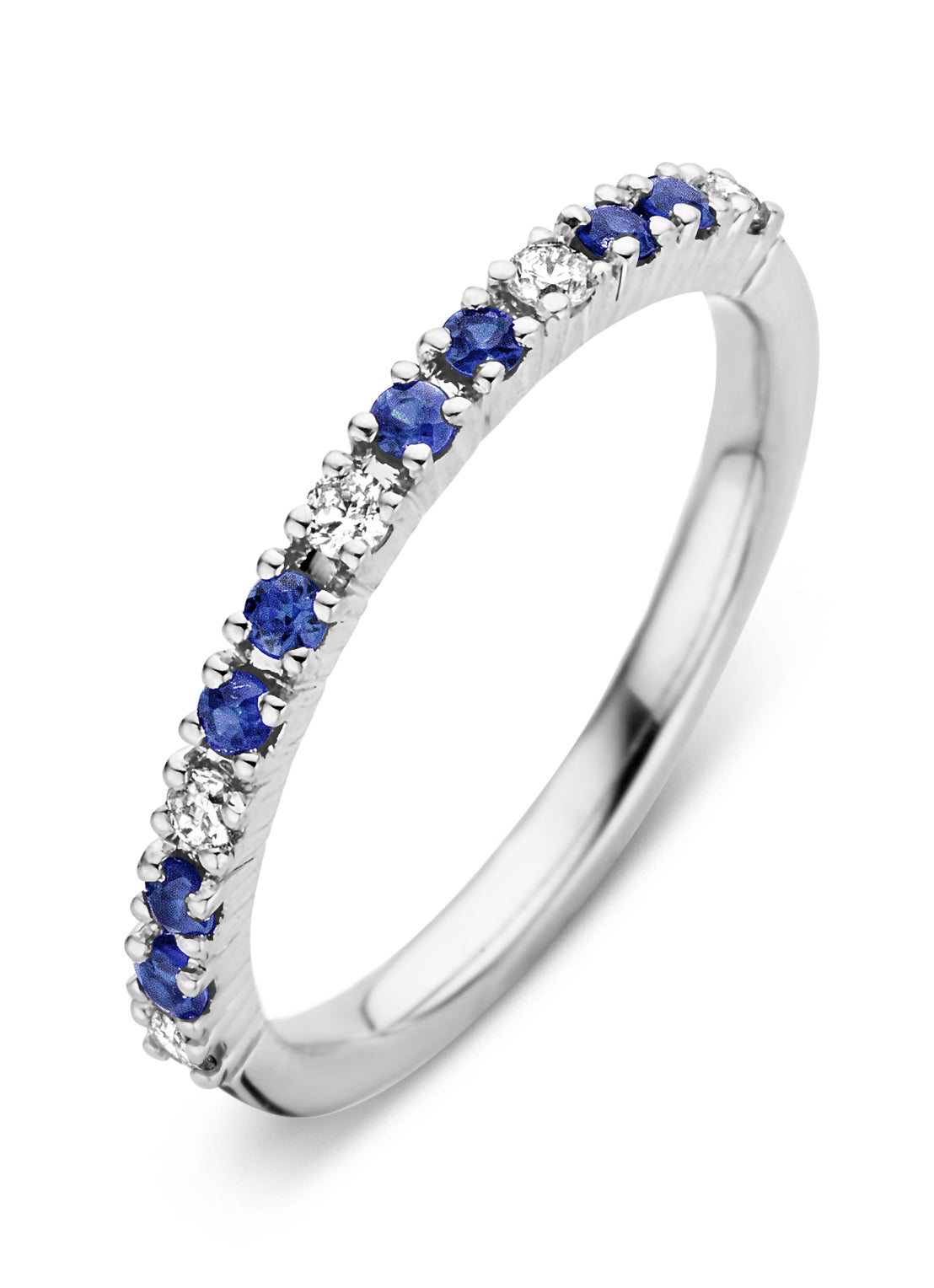 White gold ring, 0.22 ct blue sapphire, ensemble
