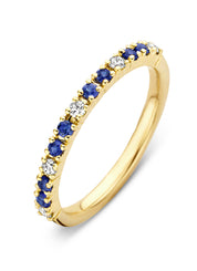 Yellow gold ring, 0.22 ct blue sapphire, ensemble