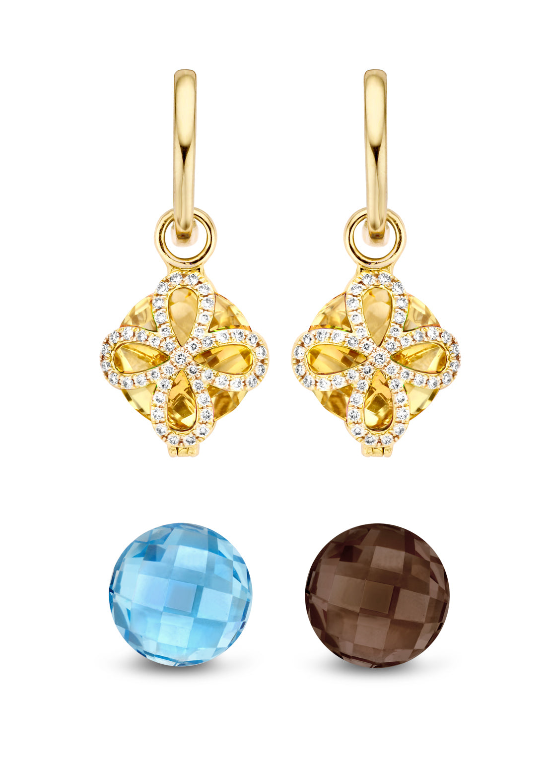 Yellow gold ear jewelry, 10.70 ct topaz, variety