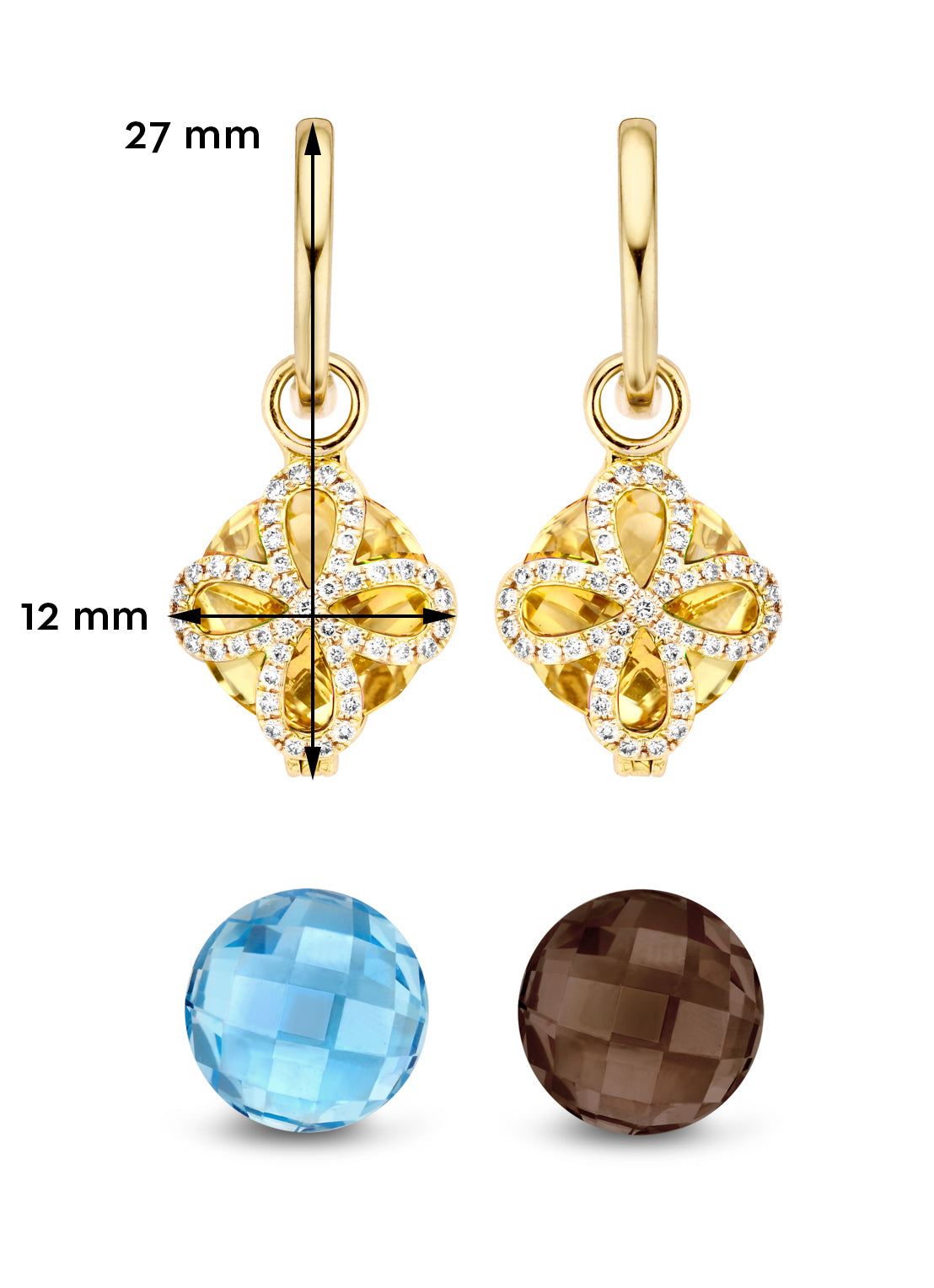 Yellow gold ear jewelry, 10.70 ct topaz, variety