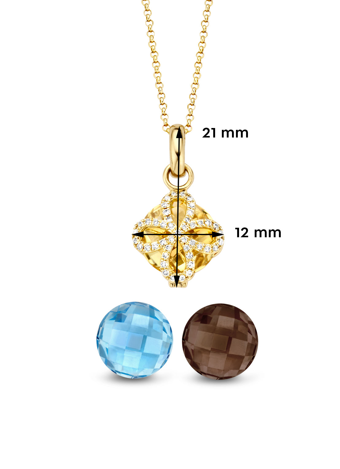 Yellow gold pendant with necklace, 5.35 ct topaz, variety