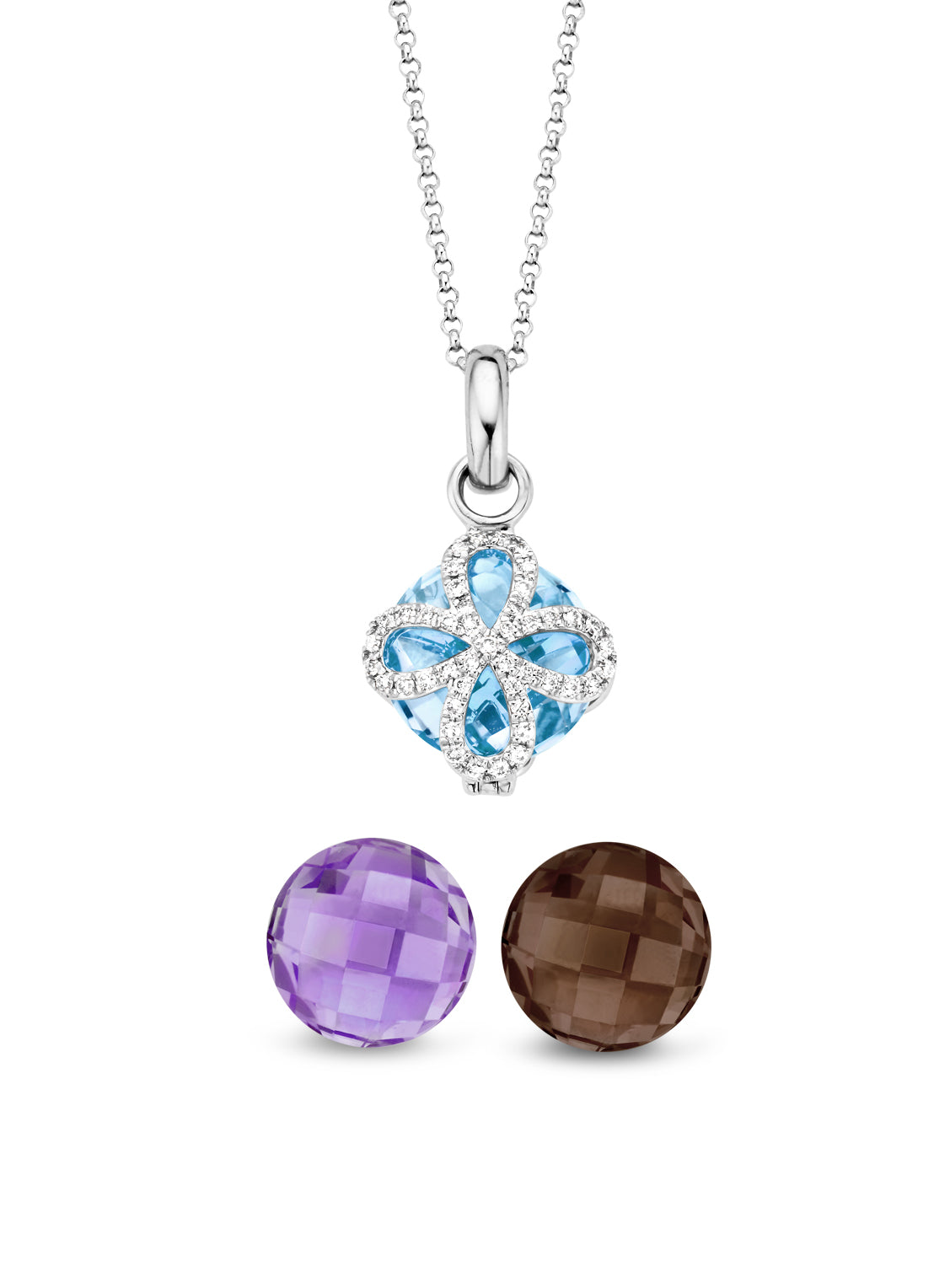 White gold pendant with necklace, 5.35 ct topaz, variety