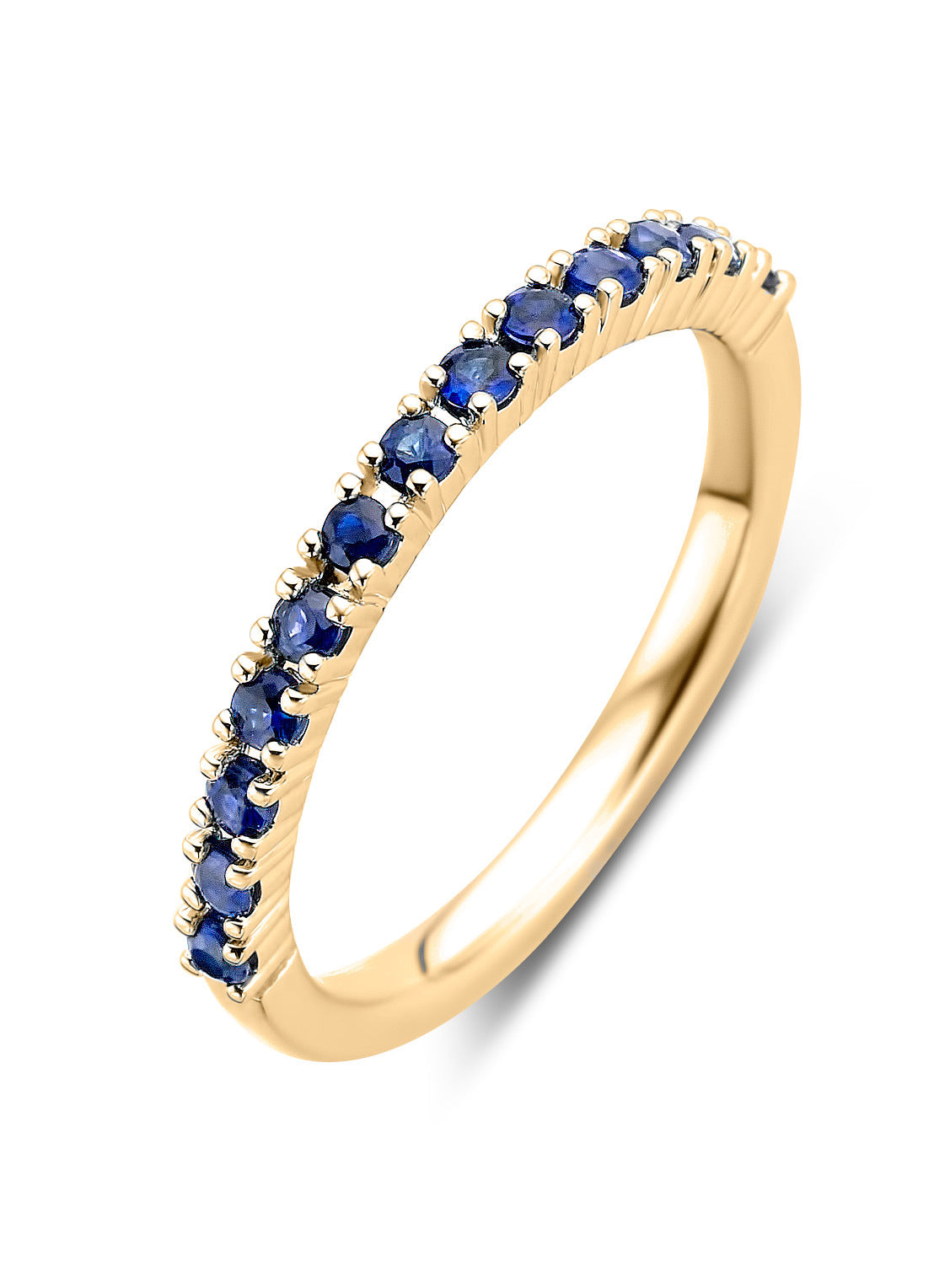 Yellow gold ring, 0.37 ct blue sapphire, ensemble