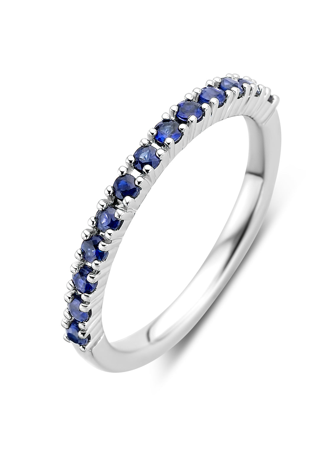 White gold ring, 0.37 ct blue sapphire, ensemble