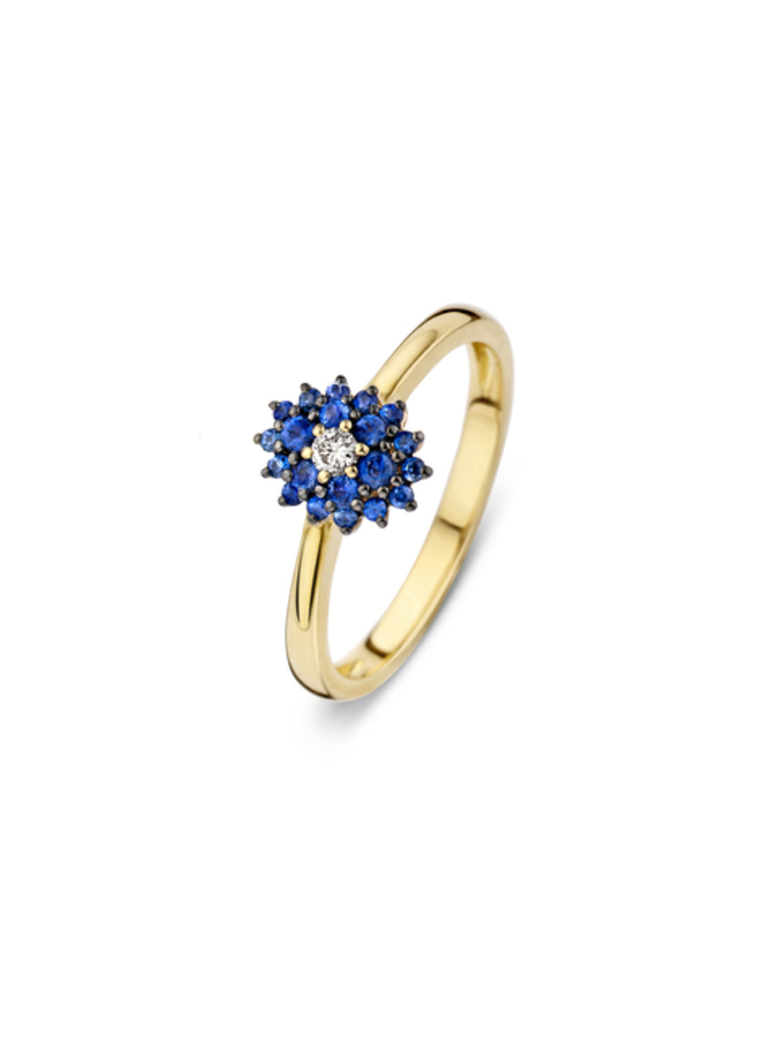 Yellow gold ring, 0.29 ct blue sapphire, majestic