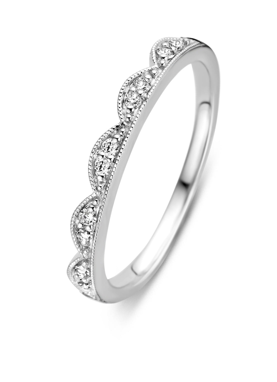 Witgouden ring, 0.10 ct diamant, Since 1904