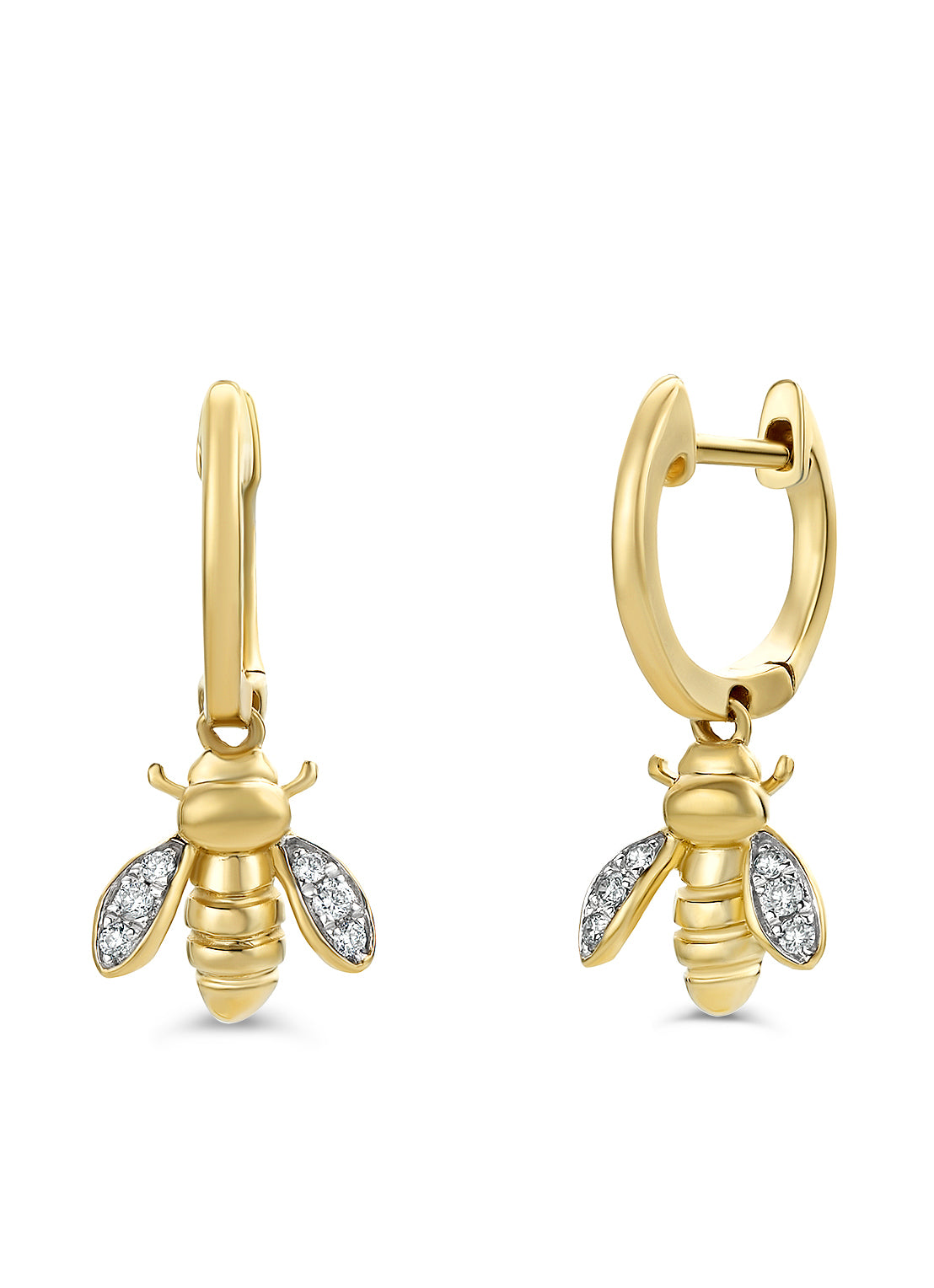 Yellow gold ear jewelry, 0.08 CT Diamond, Queen Bee