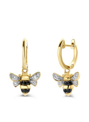 Yellow gold ear jewelry, 0.14 ct diamond, queen bee