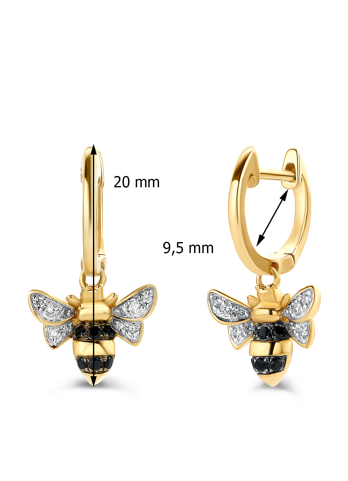 Yellow gold ear jewelry, 0.14 ct diamond, queen bee