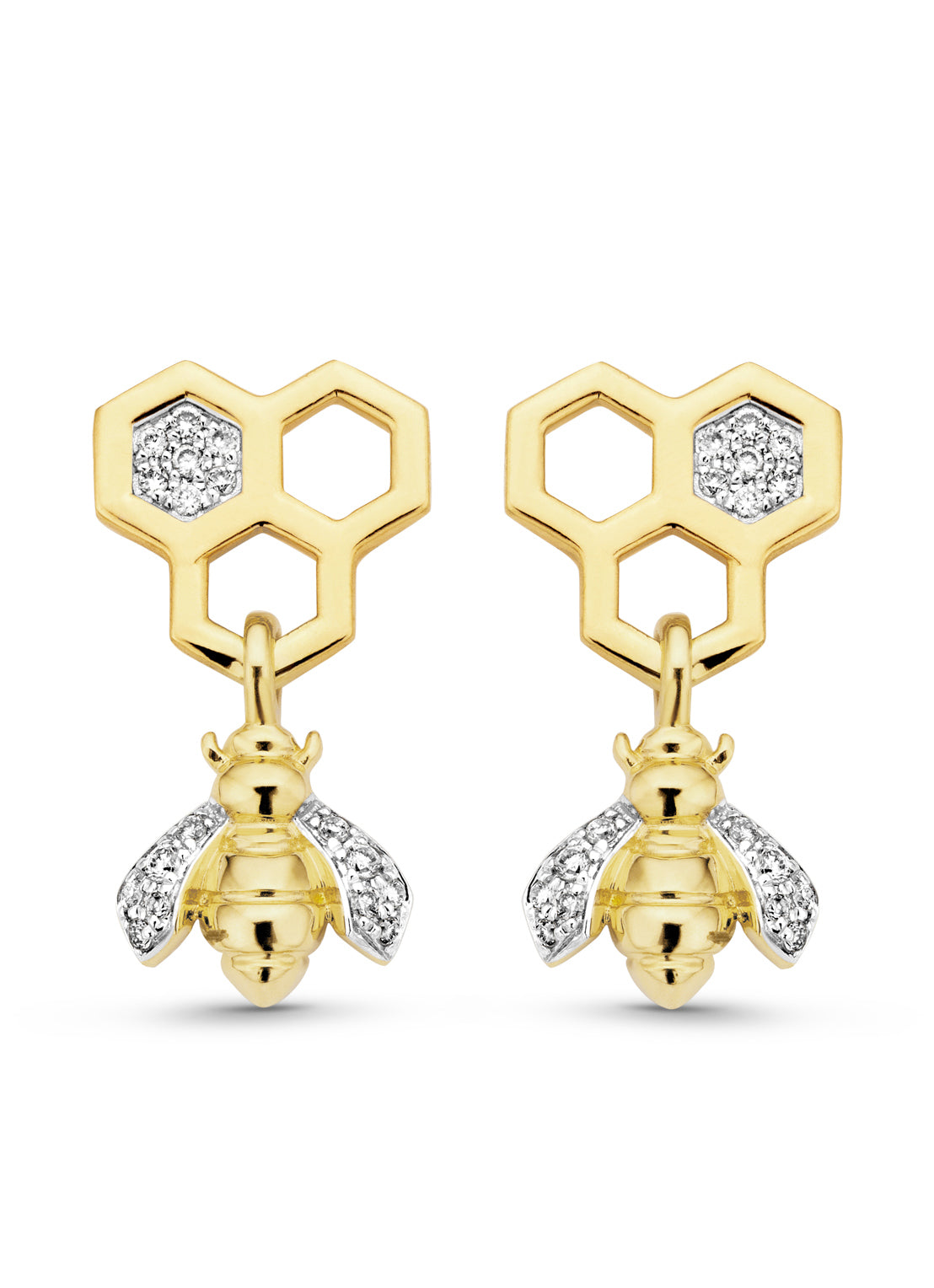 Yellow gold ear jewelry, 0.11 ct diamond, Queen Bee