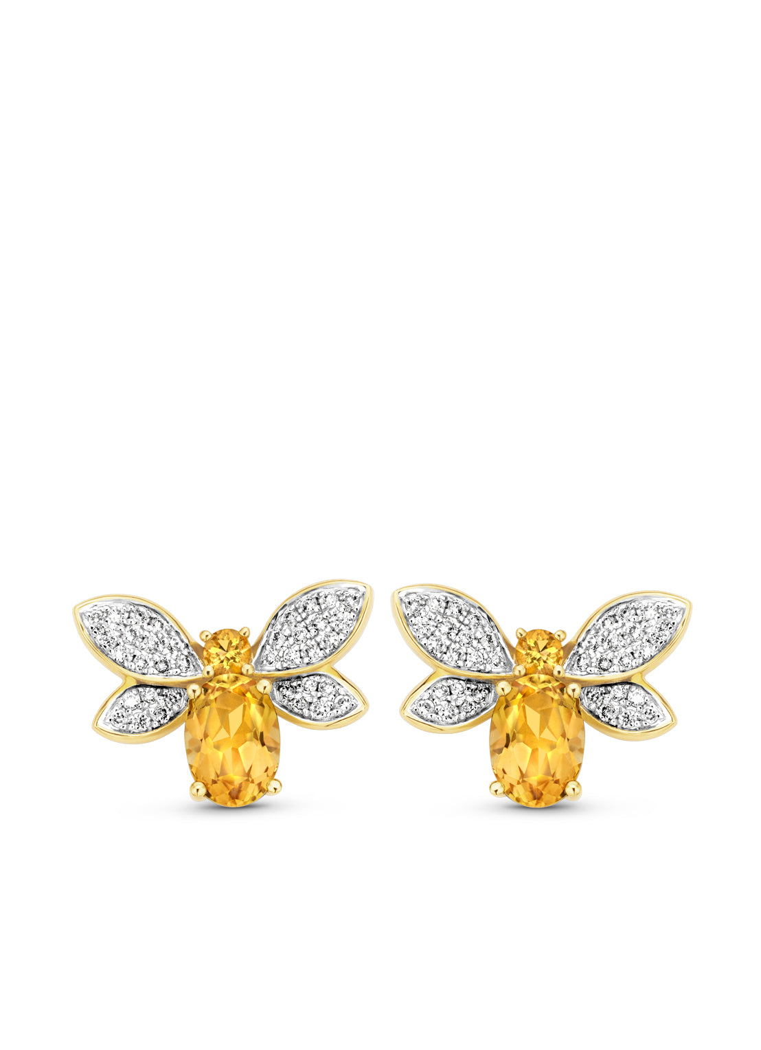 Yellow gold ear jewelry, 1.55 ct citrien, queen bee