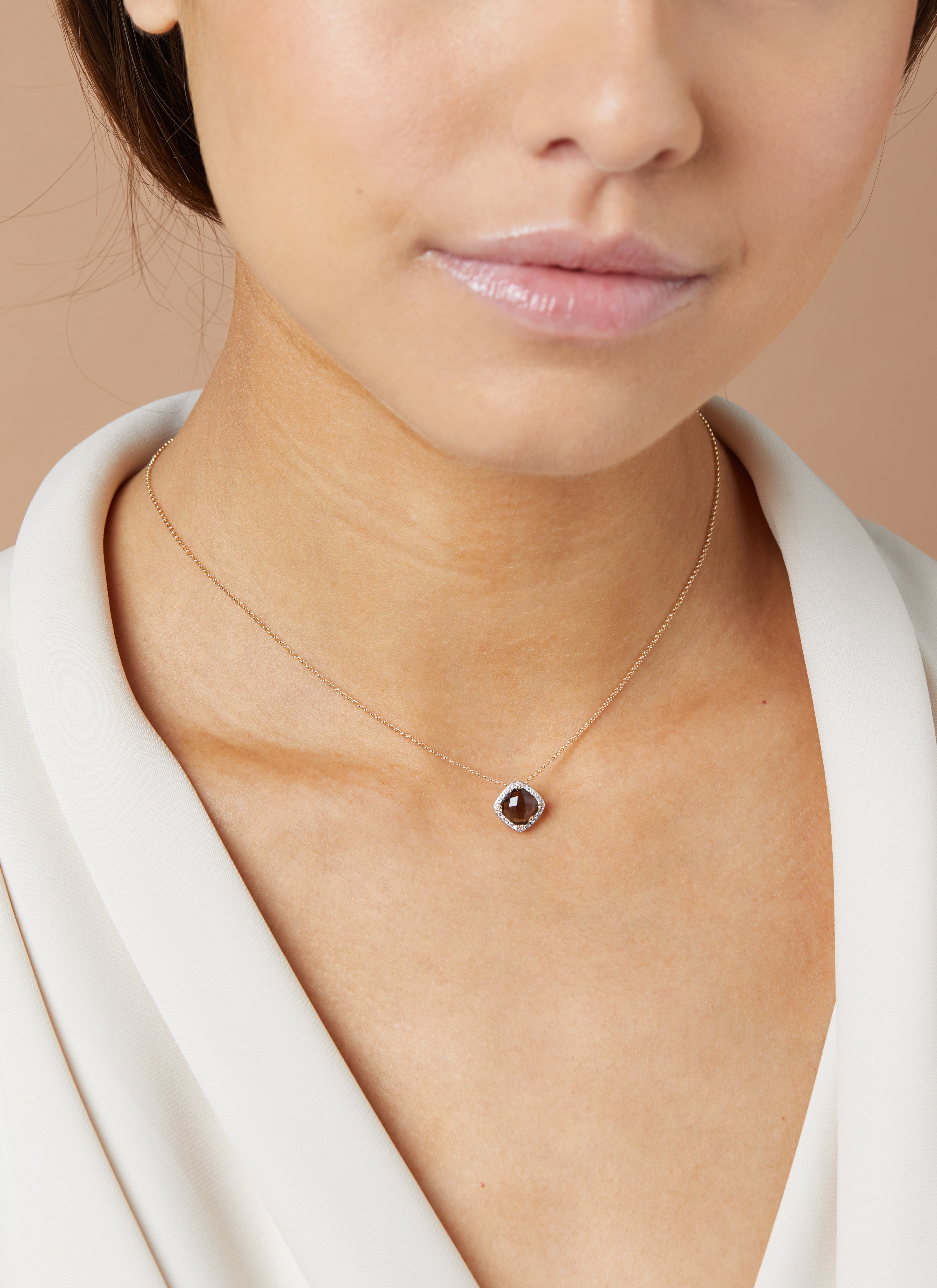 Geelgouden collier, 1.36 ct rookkwarts, Fiësta