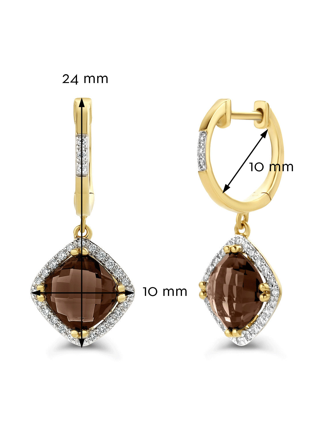 Geelgouden oorsieraden, 2.94 ct rookkwarts, Fiësta